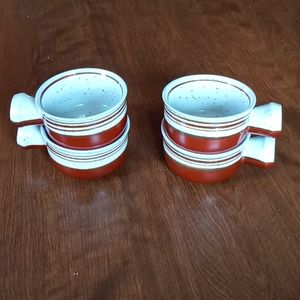 Set of 4 Soup Crock with Handles Speckled and Strips